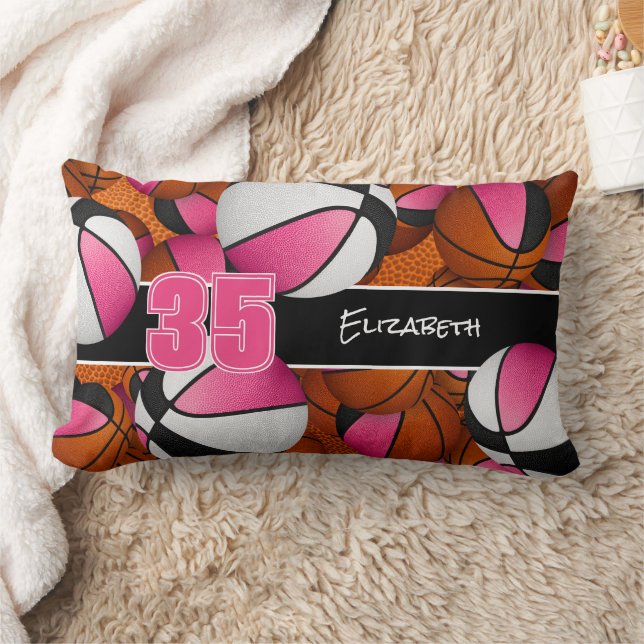 Coussin Rectangle noir rose beaucoup de basket-ball filles salle de  (Couverture)
