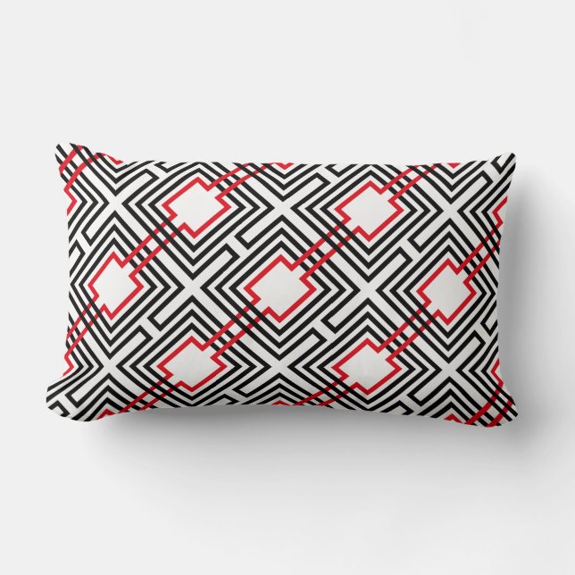 Coussin Rectangle Noir Rouge & Géométrique Blanc (Recto)