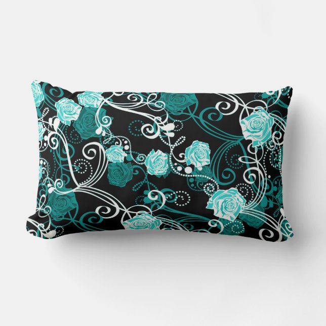 Coussin Rectangle Noir Turquoise & Blanc Rose tendance (Recto)