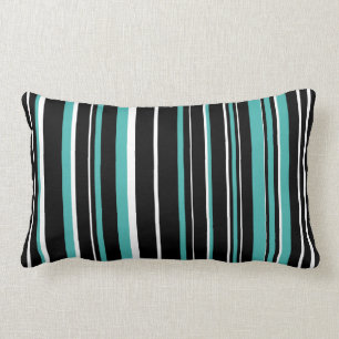 Coussin Rectangle Noir, Verdigris Bleu Vert, Blancs Barcode