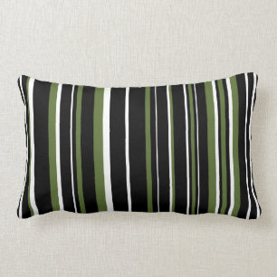 Coussin Rectangle Noir, vert olive et rayure de code-barres blanche