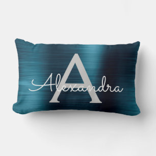 Coussin Rectangle Nom bleu de luxe de monogramme d'acier inoxydable