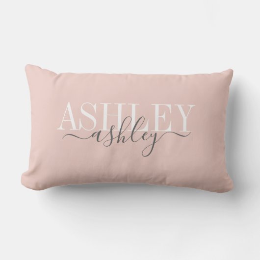 Coussin Rectangle Nom Chic Monogram Blush rose Grey Élégant (Recto)