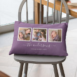 Coussin Rectangle Nom de couleur modifiable Calligraphie Photo Colla<br><div class="desc">Coussin avec 3 photos carrés avec une bordure blanche autour d'eux disposés côte à côte sur l'avant et l'arrière, ce qui en fait 6 photos au total que vous pouvez remplacer avec vous propres photos contre une couleur arrière - plan modifiable (cliquez sur "personnaliser" pour changer la couleur arrière -...</div>