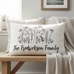 Coussin Rectangle Nom de famille de fleurs sauvages – Cadeau de pend