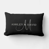 Coussin Rectangle Nom de famille élégant Monogramme | Noir, Gris & B (Recto)