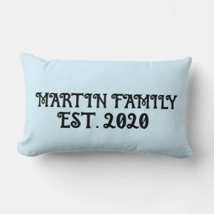 COUSSIN RECTANGLE NOM DE LA FAMILLE LUMBAR PERSONNALISÉ PASTEL BLEU