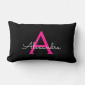Coussin Rectangle Nom de monogramme de fille de script rose chaud (Recto)