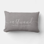 Coussin Rectangle Nom de script blanc effet lin gris rustique (Recto)