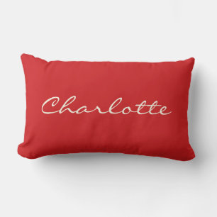 Coussin Rectangle Nom de script rouge vibrant personnalisé Moderne