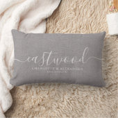 Coussin Rectangle Nom de style script gris rustique effet lin (Couverture)