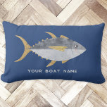 Coussin Rectangle Nom du bateau de pêche au thon<br><div class="desc">Un poisson de thon amusant avec un sourire enjoué,  parfait pour votre bateau ou maison de plage. Art original de Nic Squirrell. Changez le nom ou le texte du bateau pour personnaliser.</div>