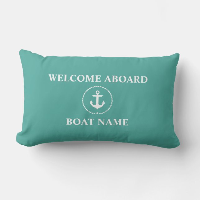 Coussin Rectangle Nom du bateau nautique Ancre corde de bienvenue (Recto)