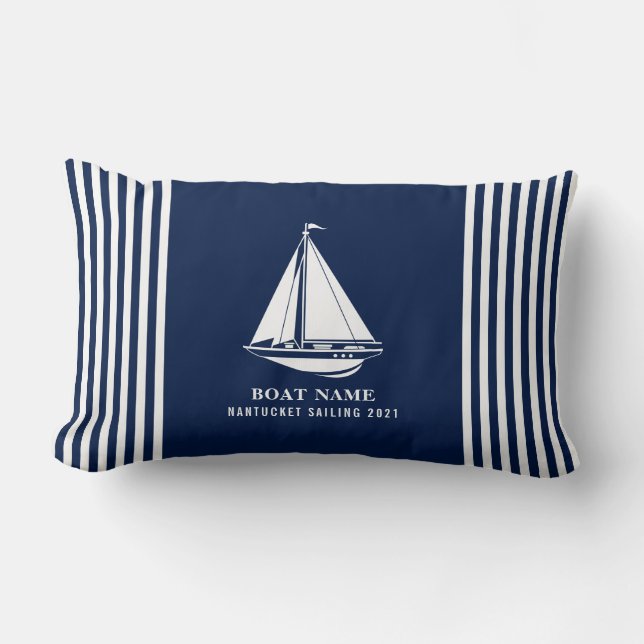 Coussin Rectangle Nom du bateau nautique Voilier Marine Bleu Lumbar  (Recto)