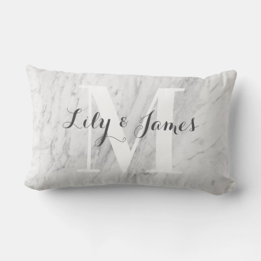 Coussin Rectangle Nom du monogramme Marbre gris blanc Mariage Keepsa (Verso)