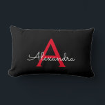 Coussin Rectangle Nom du monogramme rouge noir de la fille<br><div class="desc">Monogramme rouge et noir Ajoutez votre propre nom Lumbar Coussin. Cela rend le cadeau parfait pour 16 ans,  mariage,  douche nuptiale,  anniversaire,  baby shower ou bachelorette pour quelqu'un qui aime le luxe glam et les styles chic.</div>