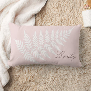 Coussin Rectangle Nom élégant écriture Blush Rose Fougère Blanche