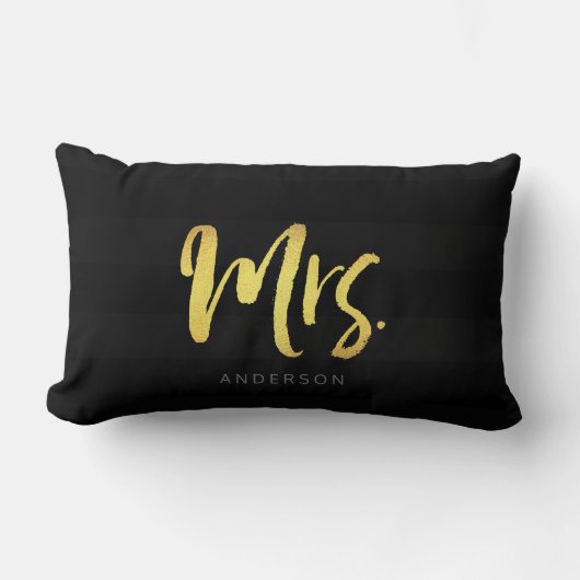 Coussin Rectangle Nom Élégant Faux Gold Mme Black Stripes (Recto)