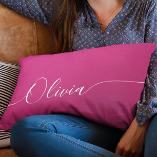 Coussin Rectangle Nom en calligraphie blanche avec reflets roses