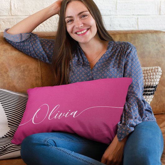 Coussin Rectangle Nom en calligraphie blanche avec reflets roses