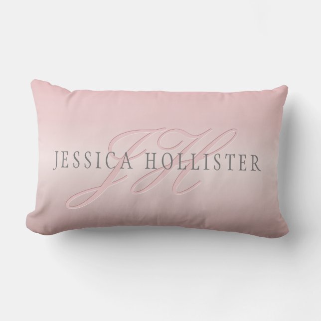 Coussin Rectangle Nom et monogramme | Soft FAUX Rose Gold Blush (Recto)