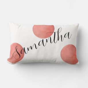 Coussin Rectangle Nom moderne Script Rose or Aquarelle Pois
