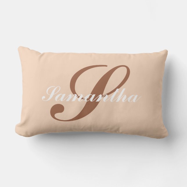 Coussin Rectangle Nom monogramme rose et marron moderne personnalisé (Recto)