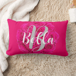 Coussin Rectangle Nom noir rose personnalisé