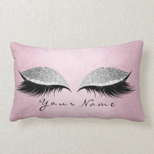Coussin Rectangle Nom Parties scintillant Argent Yeux noirs Lashes d