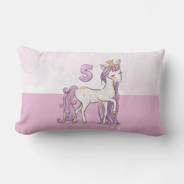 Coussin Rectangle Nom personnalisé 5e anniversaire Cheval rose avec  (Recto)