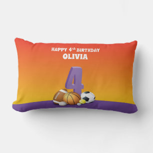 Coussin Rectangle Nom personnalisé Fille 4e anniversaire Sports Ball