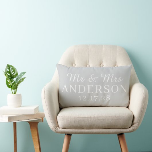 Coussin Rectangle Nom personnalisé Mariage minimal moderne élégant (Chaise)