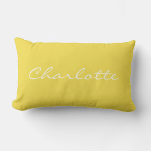 Coussin Rectangle Nom personnalisé Minimaliste Jaune blanc Script