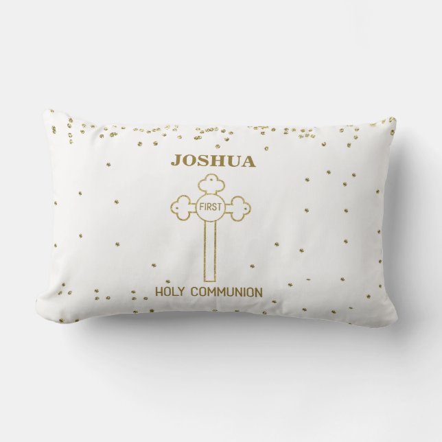 Coussin Rectangle Nom personnalisé Première Sainte Communion Croix d (Recto)
