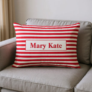 Coussin Rectangle Nom personnalisé rayures rouges et blanches
