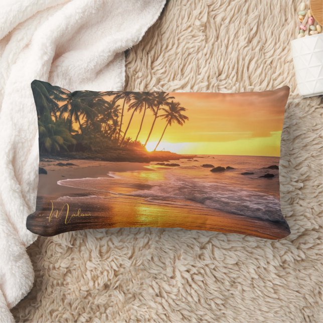 Coussin Rectangle Nom personnalisé Tropical Beach Sunset (Couverture)