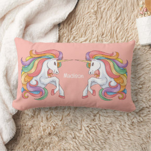 Coussin Rectangle Nom personnalisé Unicorne colorée