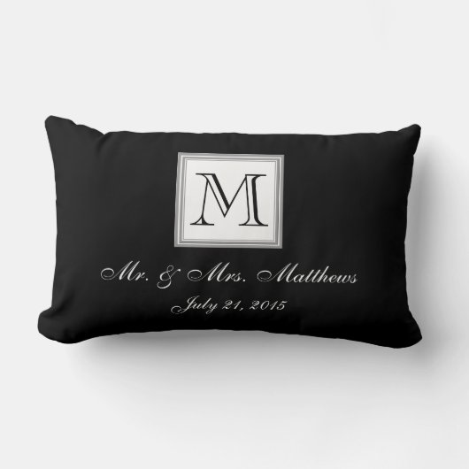Coussin Rectangle Noms blancs noirs de monogramme épousant le (Recto)