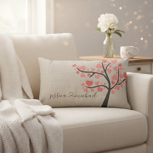 Coussin Rectangle Noms de couple d'arbres d'amour romantiques rustiq