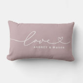 Coussin Rectangle Noms de couple de script de cœur d'amour lilas rom (Recto)