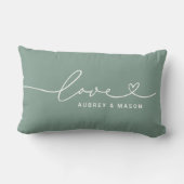 Coussin Rectangle Noms de couple de script de cœur d'amour vert élég (Verso)