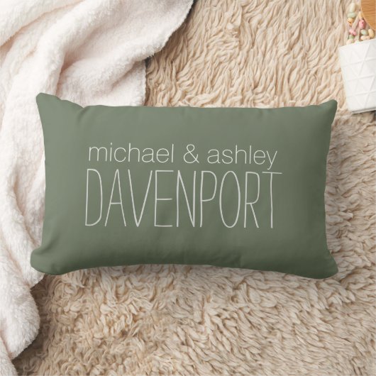 Coussin Rectangle Noms de couple vert olive / Nouvellement mariés (Couverture)