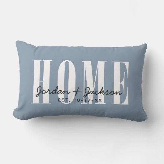 Coussin Rectangle Noms de famille de maison moderne Date établie Ble (Recto)
