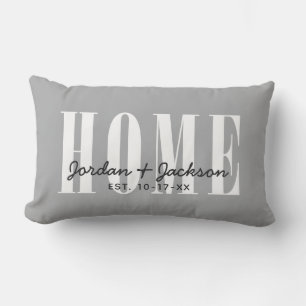 Coussin Rectangle Noms de famille de maison moderne Date établie Gri