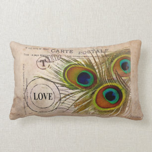 Coussin Rectangle Note d'amour de plume de paon