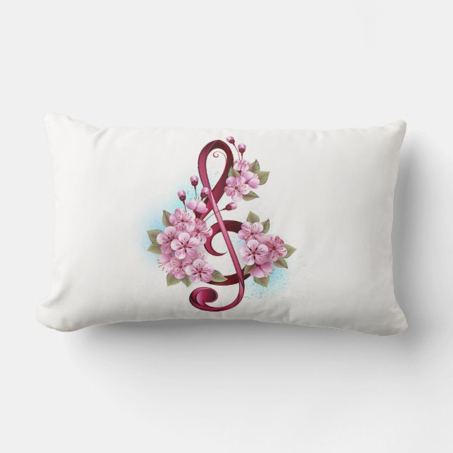 Coussin Rectangle notes de clé de sol musicales avec fleurs de Sakur (Recto)