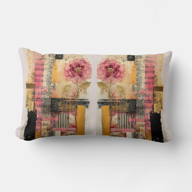 Coussin Rectangle Notes de musique et de fleurs roses (Recto)