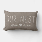 Coussin Rectangle Notre Nom Est. Linen Rustique Personnalisé (Recto)