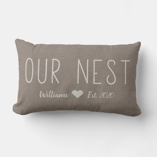 Coussin Rectangle Notre Nom Est. Linen Rustique Personnalisé (Recto)