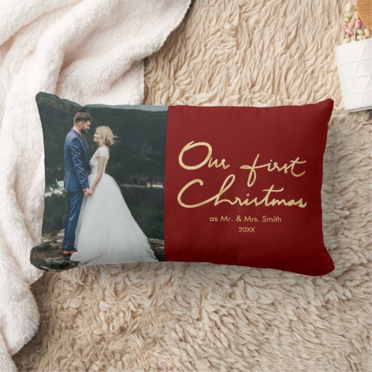 Coussin Rectangle Notre premier Noël en tant que M. & Mme |Nouvelle  (Couverture)